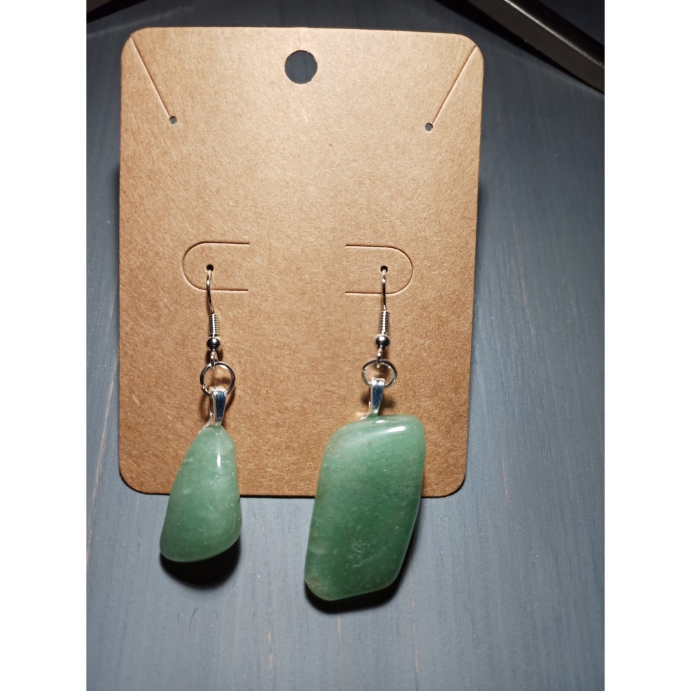 Green Serpentine Gemstone Dangle Earrings Nickel-Free Silver Tone Boho Drop